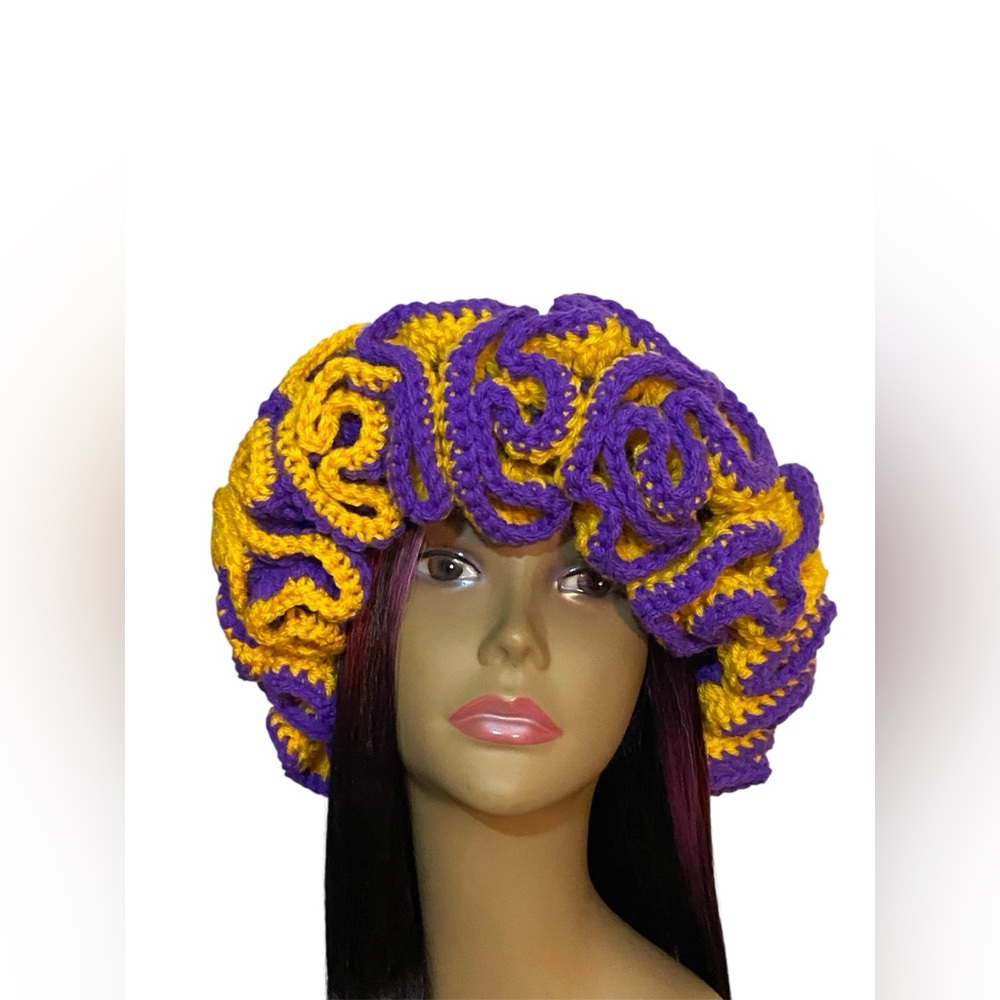 Vibrant Purple and Yellow Handmade Crochet Hat